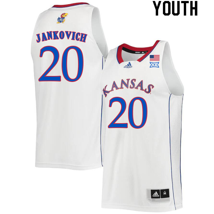 Youth #20 Michael Jankovich Kansas Jayhawks College Basketball Jerseys Sale-White